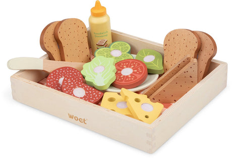 Woet ® houten sandwich set - maak je eigen broodjes speelset met 16+ accessoires - rollenspel speelgoedeten - educatief keukenspeelgoed - vanaf 2 jaar