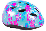 Volare Kinderfahrradhelm – XS – blaue rosa Blumen – 47–51 cm – extra kleines Modell