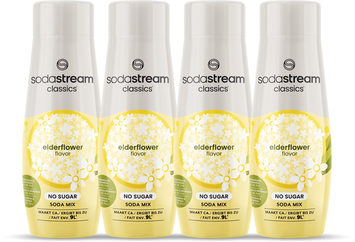 Sodastream classics elderflower siroop 440ml, goed voor 9l bruisende drank
