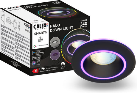 Calex halo slimme inbouwspot - smart downlight - rgb en warm wit licht - zwart