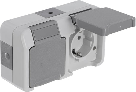 Schneider electric merten aquastar contactdoos - spatwaterdicht - opbouw - 2-voudig - randaarde - horizontaal - ip44 - grijs