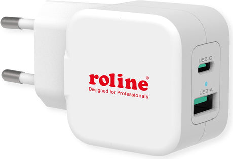 Roline usb oplader met eurostekker, 2 poorten (type a qc3.0, type c pd), 20w