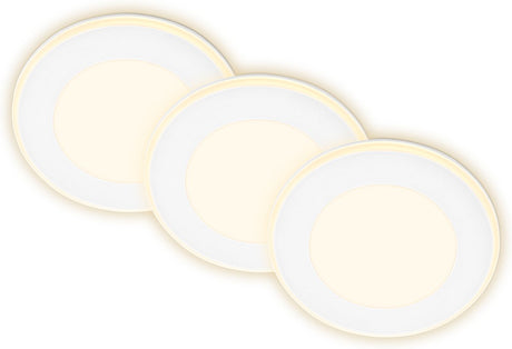 Briloner gima - 3er-Set LED-Einbaustrahler - 7988036 - Nachtlichtfunktion - separat schaltbare Flächen und Ringe - Memory-Funktion - warmweißes Licht - ø9,3 x 3 cm - Weiß