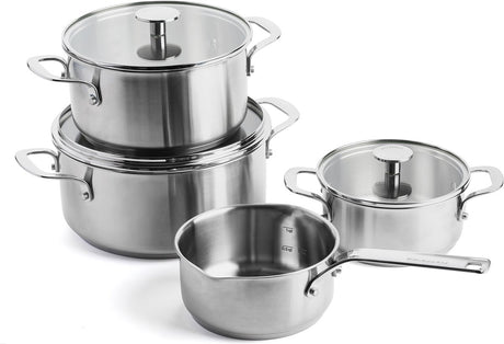 Kitchenaid Edelstahl-Topfset 7-teilig – 16 20 24 cm – 1,5 3,1 4,8 l – PFAS-frei – Edelstahl-Pfannenset – Induktions-Pfannenset – ofenfest bis 220 °C – mit Glasdeckel – Silber