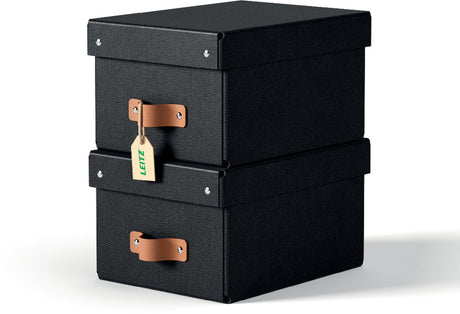 Leitz Puro kleine Aufbewahrungsbox mit Deckel – 2er-Set – 7 l – 100 % recycelter Karton – Schwarz