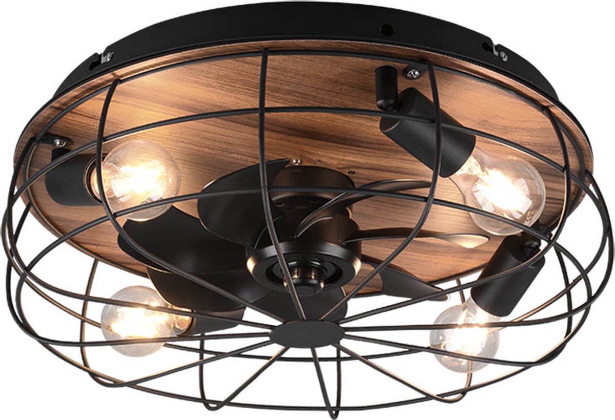 Rl Live Your Light Reality Trondheim – Ventilator – Schwarz matt – exkl. 4x E27 4W - Licht separat schaltbar - Fernbedienung - Deckenmontage - nicht für externen Dimmer geeignet - 3 Geschwindigkeitsstufen - Timer - Sommer- und Wintermodus