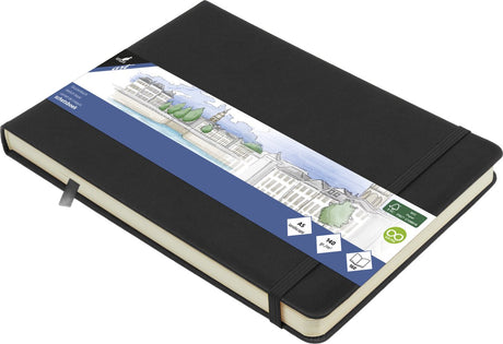 Kangaro-Skizzenbuch – A5 Querformat – Schwarz – PU-Hardcover – mit Gummiband und Band