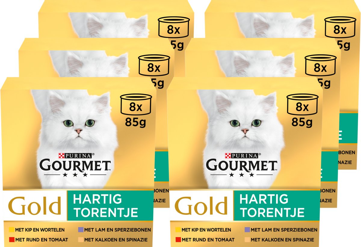Gourmet Gold Bohnenkrautturm – Nassfutter für Katzen – Fleisch mit Gemüsemischung – 48 x 85 g