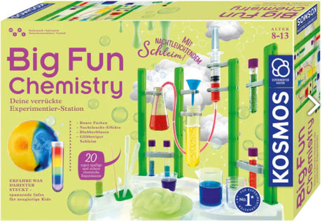 Kosmos Big Fun Chemie – Experimentierset – 17-teilig – 20 Experimente – inklusive im Dunkeln leuchtendem Schleim – Chemielabor