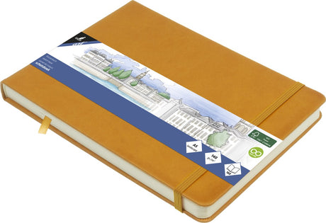 Kangaro-Skizzenbuch – A5 Querformat – Ockergelb – PU-Hardcover – mit Gummiband und Band