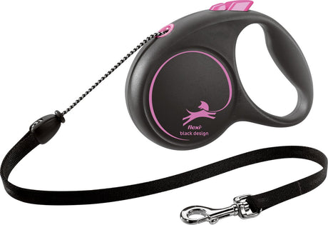 Flexi | einziehbare Linie, schwarzes Design, Kordel, rosa
