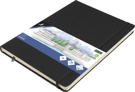 Kangaro Skizzenbuch A4 – Schwarz – PU-Hardcover – mit Gummiband und Band – Skizzenblock – Skizzenbücher
