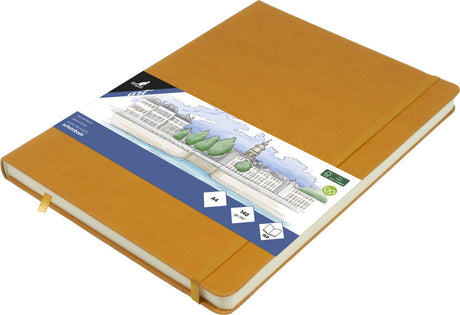 Kangaro-Skizzenbuch – A4 – Ockergelb – PU-Hardcover – mit Gummiband und Band