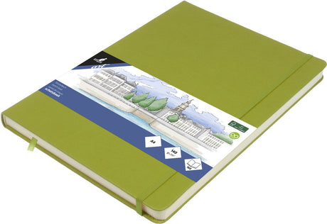 Kangaro-Skizzenbuch A4 – Limettengrün – Hardcover – mit Gummiband und Band