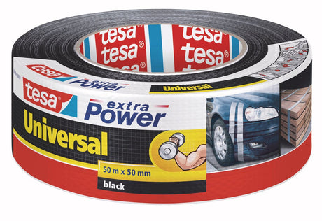 Tesa Textilband Extra Power Universal-Klebeband textilverstärkt zur Reparatur - Schwarz 50m x 50mm