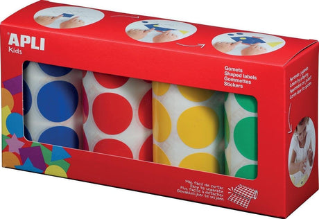 Apli Kinderaufkleber XL Kreise | Durchmesser 33 mm | Box mit 4 Rollen in 4 Farben