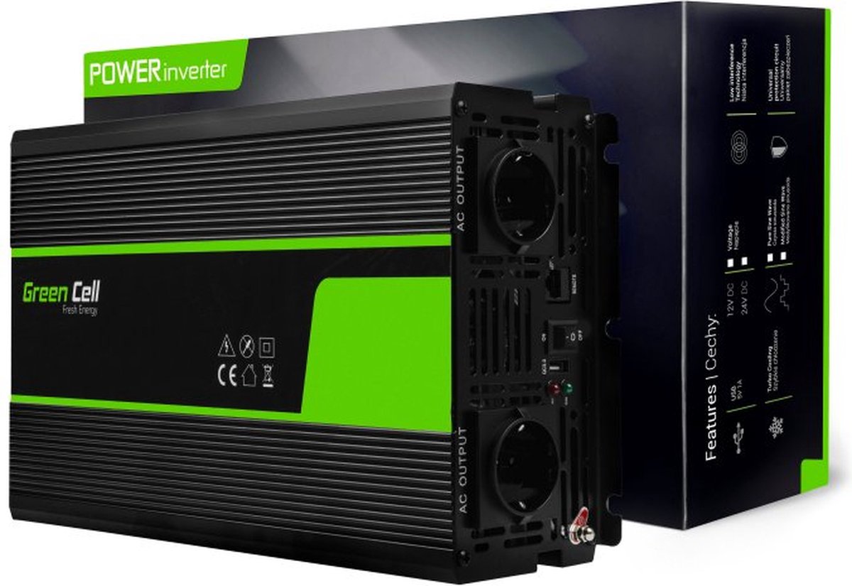 Green-Cell-Wechselrichter 24 V auf 230 V, 1500 W, modifizierte Sinuswelle.