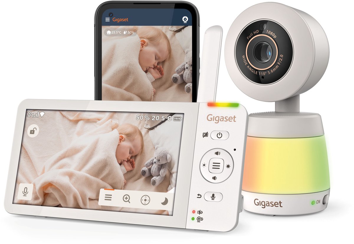 Gigaset Babyphone mit Kamera und App – Monitor-Touchscreen – Farb-Nachtsicht – Nachtlampe – Wandhalterung – am besten bewertet am 25. November – wählerisch – Sensoren – beruhigende Geräusche – Babyphone – Babyphone-Bild – Baby700 Connect