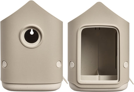 Gemütliches Vogelhaus und Futterspender von Elho – Vogelhaus und Vogelfutterhaus – 100 % recycelter Kunststoff – L17,6 x B18 x H23 cm – Pilzbeige