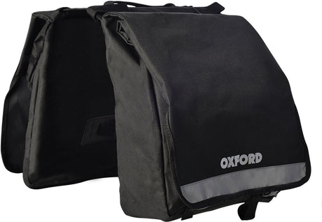 Oxford Doppel-Fahrradtasche – Fahrradtasche – Doppelte Fahrradtasche mit Griff – reflektierende Details – 2 x 10 Liter – schwarz – wasserabweisend – elektrische Fahrradtasche – insgesamt 20 Liter