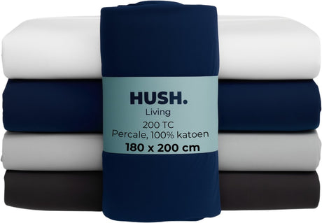 Hush. living hush living - hoeslaken percale - 100% katoen - 200tc - extra fris en koel - sterk en slijtvast - elastiek rondom - 180x200+30cm - navy