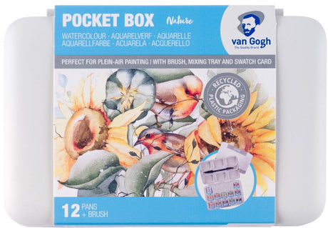 Van Gogh Aquarellfarben-Taschenbox in Naturtönen mit 12 Farben in halben Näpfchen