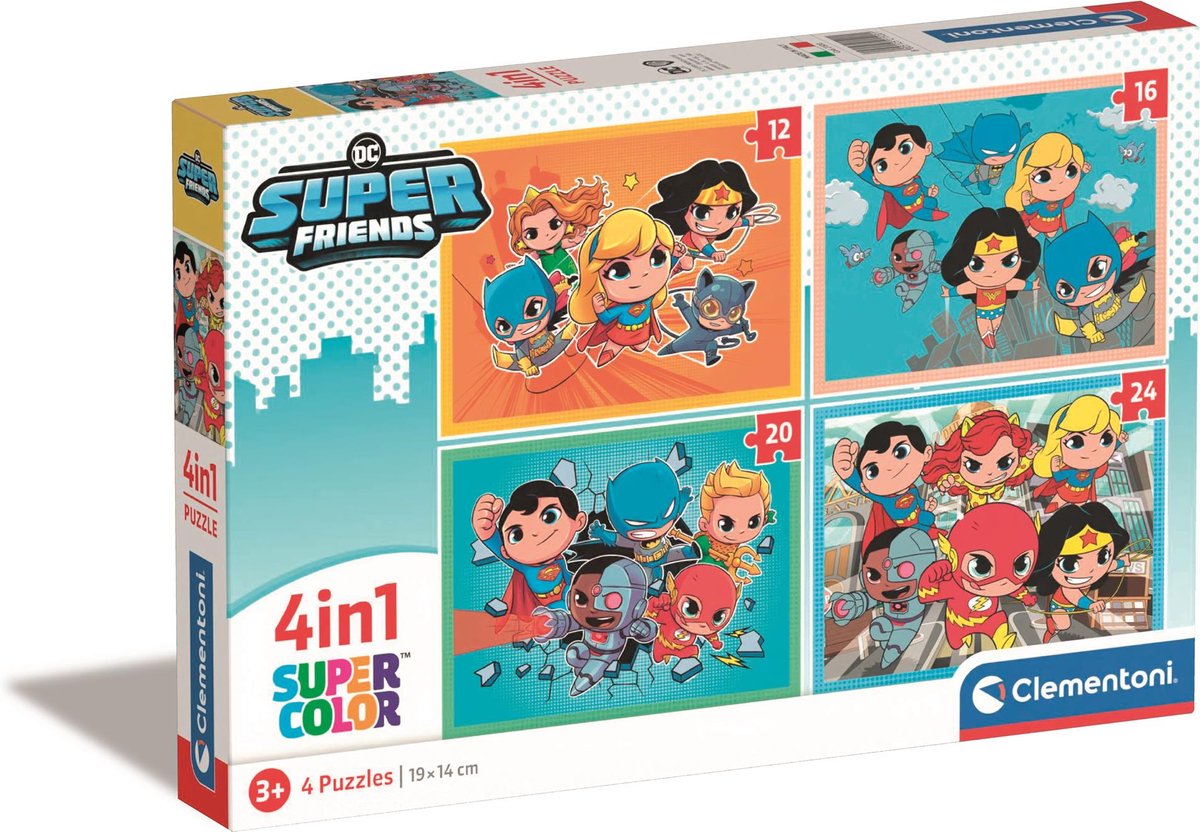 Clementoni – Kinderpuzzle 4 in 1 – DC Superfriends – Puzzles mit 12, 16, 20 und 24 Teilen – ab 3 Jahren