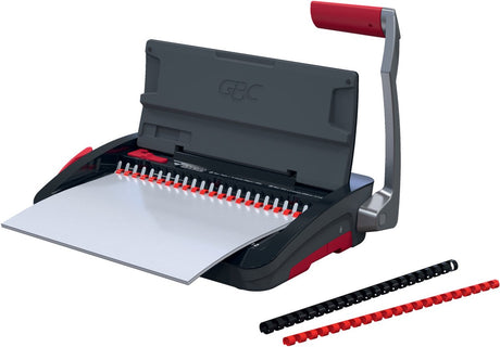 Gbc combbind® cb12 manuelles Bindegerät – Binderücken aus Kunststoff – 165 Blatt – Schwarz Rot