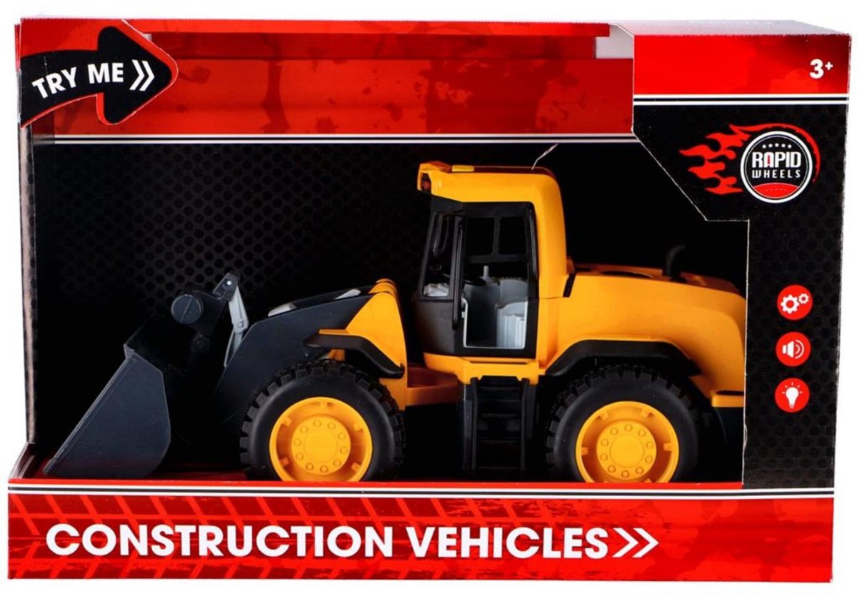 Bulldozer mit schnellen Rädern, Licht, Sound und Reibung