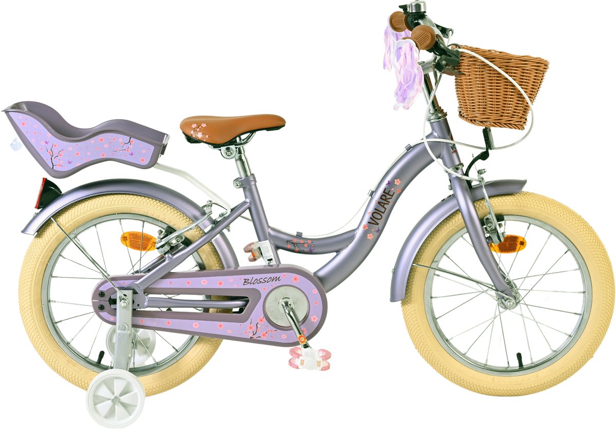 Volare Blossom Kinderfahrrad – Mädchen – 16 Zoll – Lila – zwei Handbremsen