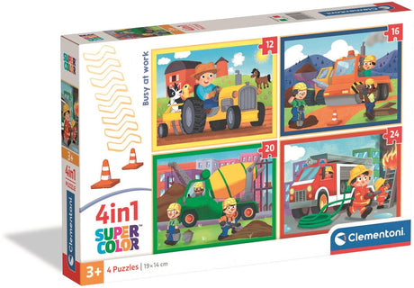 Clementoni - Kinderpuzzle 4 in 1 - beschäftigt bei der Arbeit - 12, 16, 20 und 24 Teile - Puzzle ab 3 Jahren