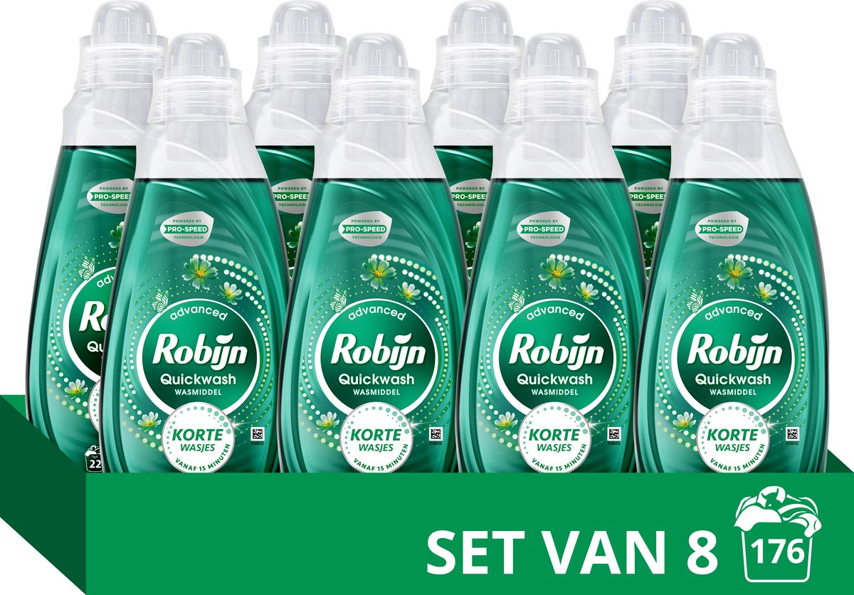 Robijn quickwash vloeibaar wasmiddel - spring blossom - 8 flessen - 176 wasbeurten - voordeel verpakking