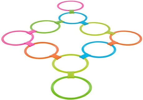 Eddy toys hinkelspel ringen set 20 delig - ø27,5 cm - hopscotch ring set met 10 ringen en 10 koppelstukken - kinder hinkelspel voor buiten - kunststof hinkelringen - diverse kleuren