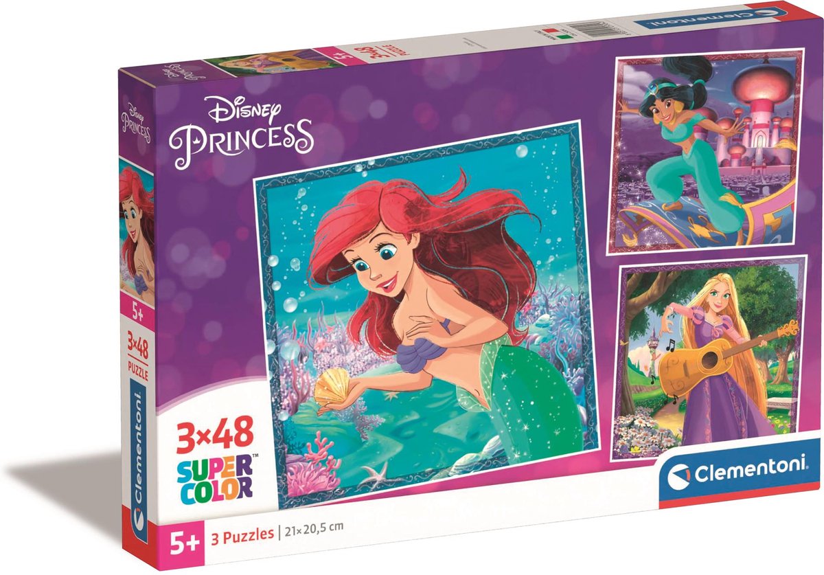 Disney Clementoni Jigsaw Puzzle Super Color Square Prinzessin, 3x48st.