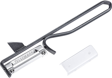 Westmark Schäler, 1 Stück – Ergonomischer Kartoffelschäler aus Stahl mit Edelstahlklinge – Universalschäler für Gemüse und Obst – Anthrazit, 10617770