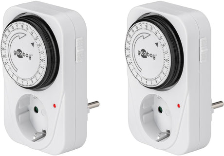 Goobay analoge timer, set van 2, wit, eenvoudig te bedienen tijdschakelaar voor het stopcontact