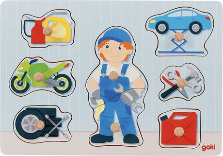 Goki-Puzzle: Mechaniker 30x21x2,4cm, 8-teilig, Holz, 1+