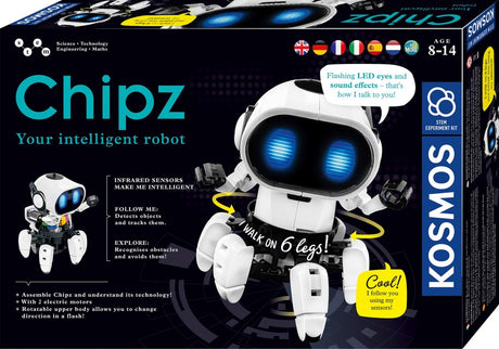 Kosmos Chipz – Experimentierset – Bauen Sie Ihren eigenen smarten Roboter mit Sensoren und Spielmodi – 100 Teile – smarter Roboter