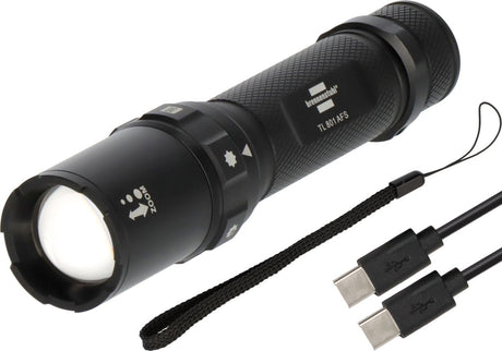 Brennerstuhl wiederaufladbare LED-Taschenlampe TL 801 AFS IP44 (800lm, 230m Leuchtweite, fokussierbar, max. 42 Stunden, 6 Modi inkl. SOS-Stroboskop, IP44-Lampen für den Außenbereich inkl. USB-C-Ladekabel)
