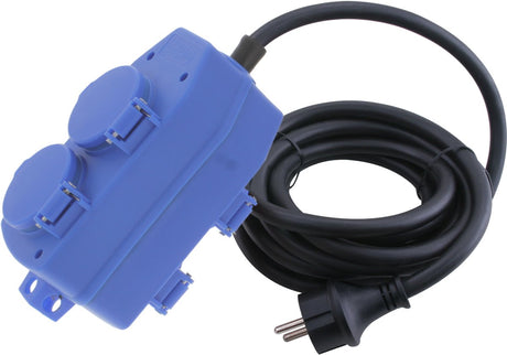 Q-link stekkerblok – 4–voudig – ip54 – 3 x 1.5 mm² – 5 m – blauw