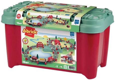 Ecoiffier Abrick-Bauset „Bahnstrecke – Bahnhof und Zubehör“ – 140 Teile.