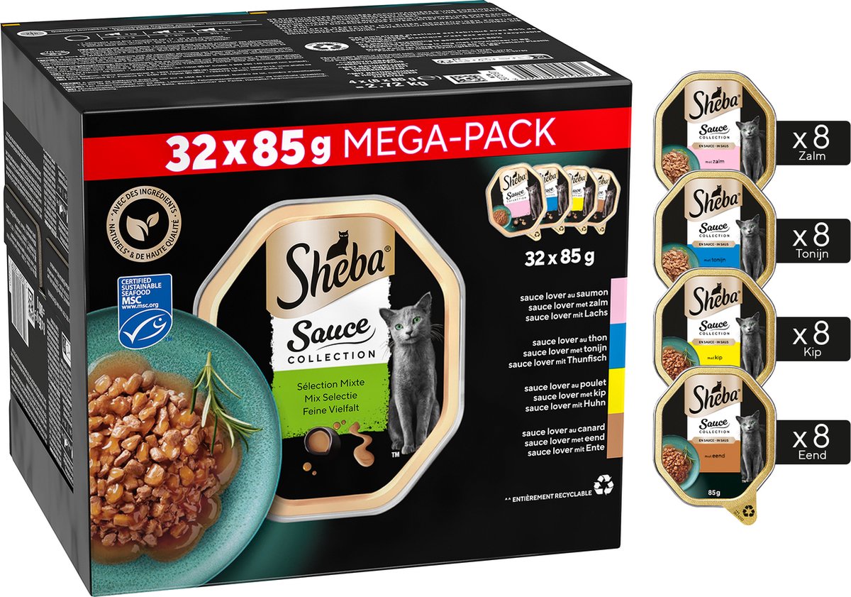 Sheba Katzenfutter – Saucen-Kollektion – mit Sauce mischen – Dosen 32 x 85 g