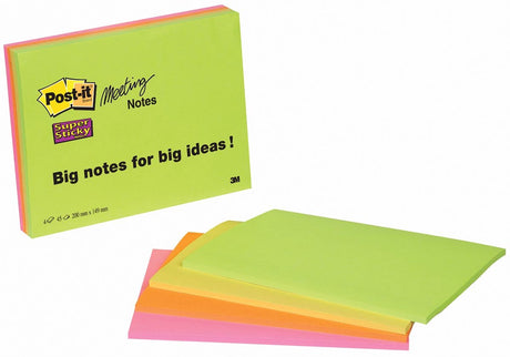 Superklebrige Post-it-Besprechungsnotizen, 149 x 200 mm, 4 Blöcke mit je 45 Blatt in 4 Farben