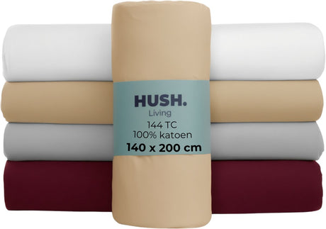Hush. living hush living - hoeslaken - 100% katoen - 144tc - soepel en ademend - elastiek rondom - 140x200+30cm - zand