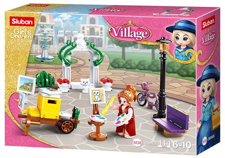 Sluban Girls Dream Village Park Maler Bauspielzeug für Kinder ab 6 Jahren – Konstruktionsspielzeug Modellbau Parkszene – Baukasten mit 114 Bausteinen und 1 Minifigur – M38-B0869