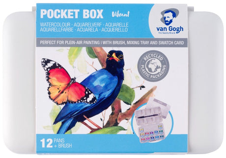 Van Gogh-Aquarellfarben-Taschenbox in leuchtenden Farbtönen mit 12 Farben in halben Näpfchen