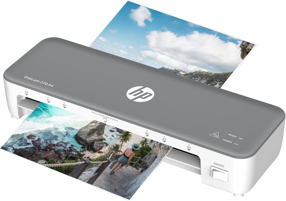 HP Onelam 270 A4-Laminiergerät – DIN-A4-Format – Heißlaminieren – kompakte Größe – 5-teilig – weiß