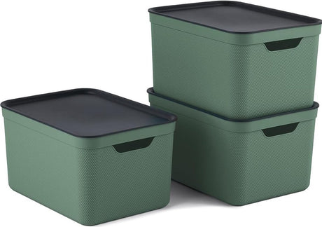 Rotho Jive Aufbewahrungsboxen 3er Set Aufbewahrungsboxen 16 l mit Deckel, Kunststoff (PP recycelt), grün anthrazit, 3x16 (35 x 25 x 20 cm)