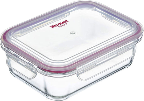 Westmark Frischhaltedose aus Glas, Fassungsvermögen: 1520 ml, geeignet für Gefrierschrank, Mikrowelle und Backofen, Glas-Silikon-Kunststoff, transparent rot, 23442270