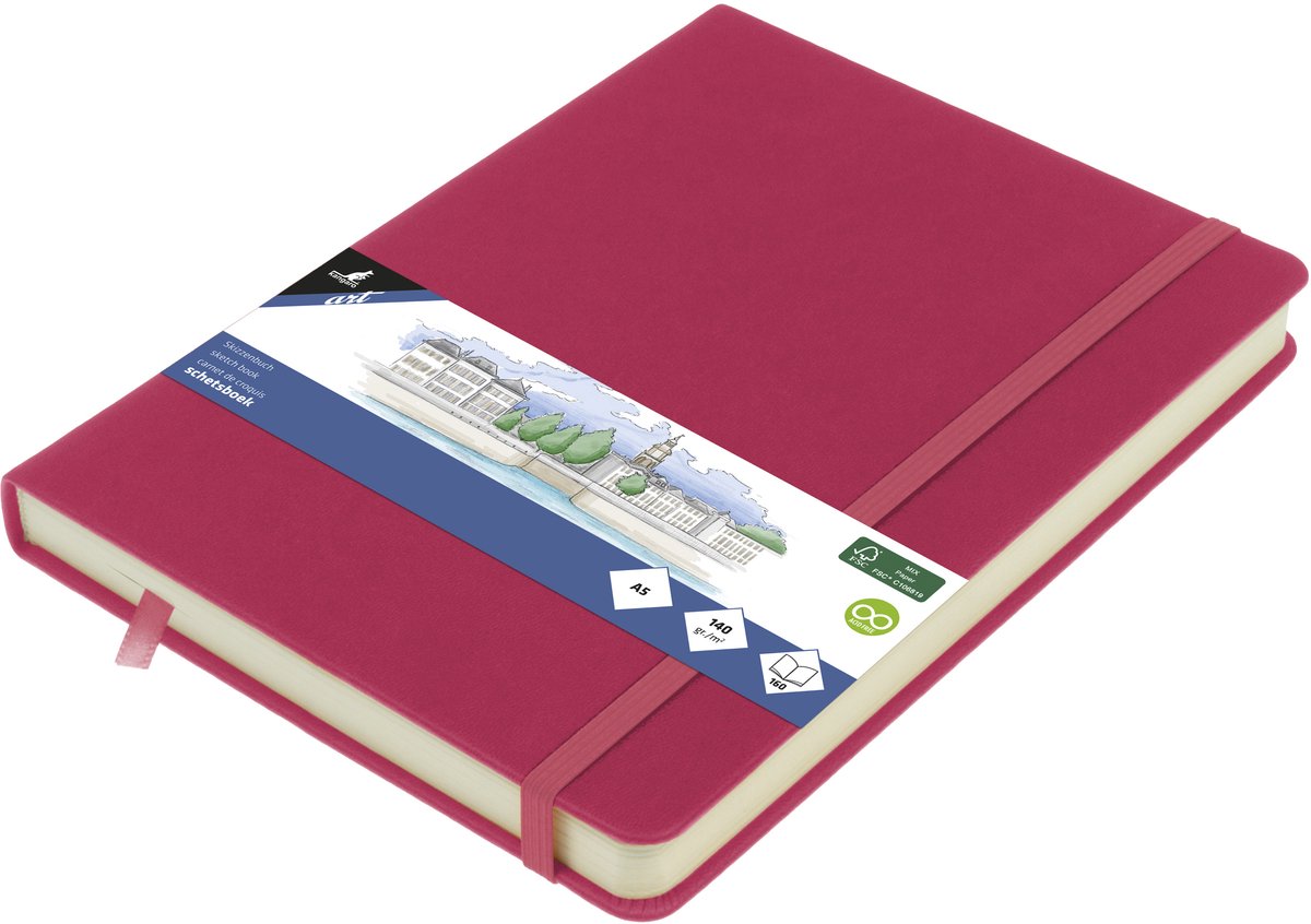 Kangaro-Skizzenbuch – A5 – Rubinrot – mit Gummiband und Band